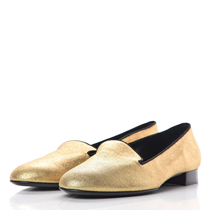 Saint Laurent Metallic Calfskin Smoking Slipper Flat Loafers 38 Gold 3 of 14