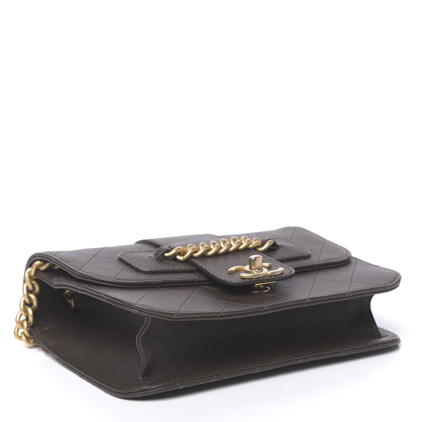 Sheepskin Stitched Chain Flap Bag Brown