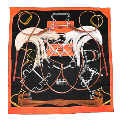 Hermes Silk Projets Carres Scarf 140 Black Orange Brun 1 of 6