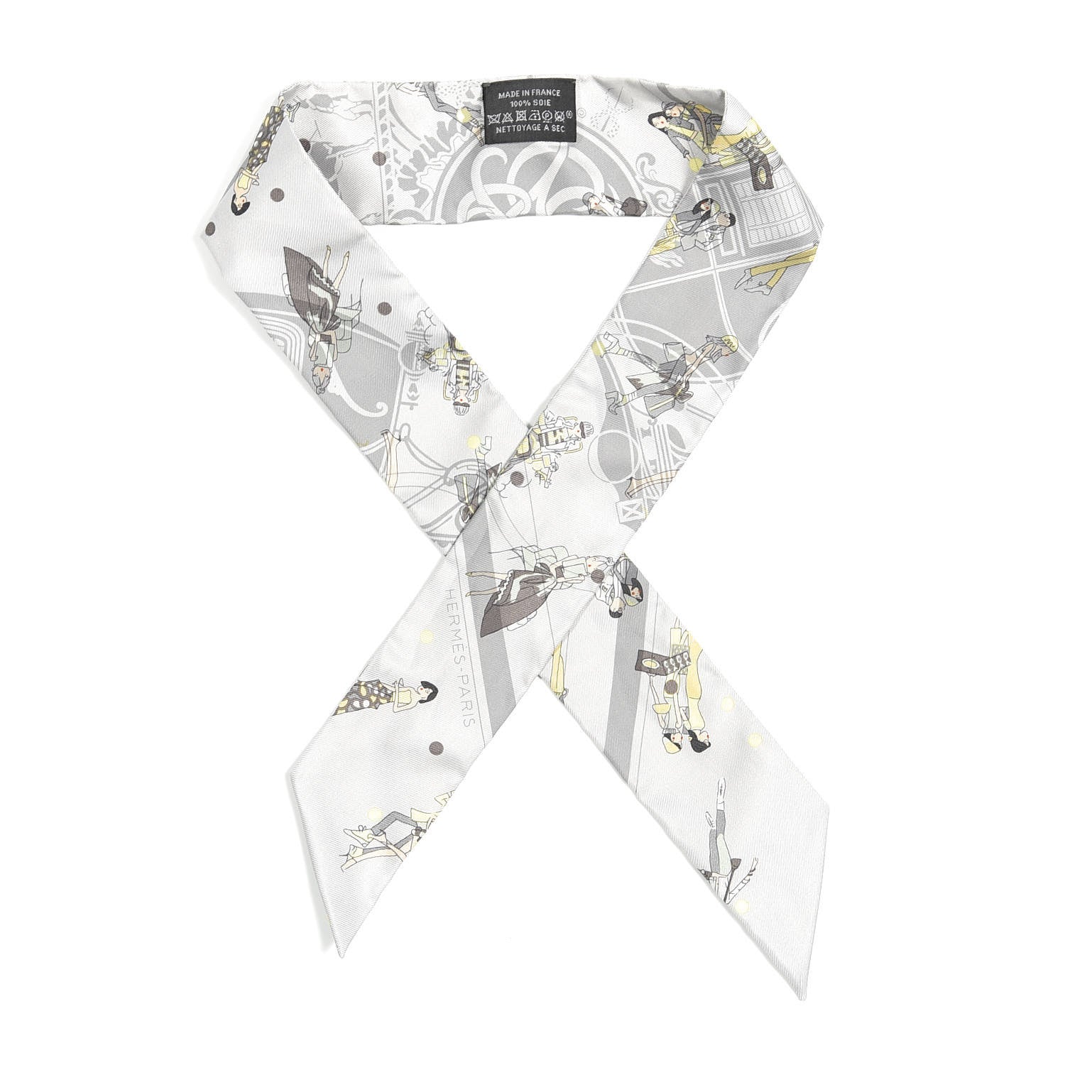 Hermes Silk Ex-Libris Les Parisie Twilly Gris Perle Jaune Soufre 1 of 4