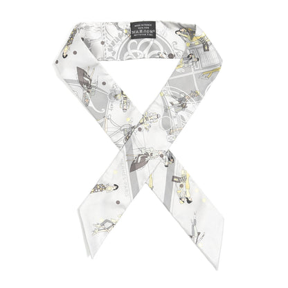 Hermes Silk Ex-Libris Les Parisie Twilly Gris Perle Jaune Soufre 1 of 4