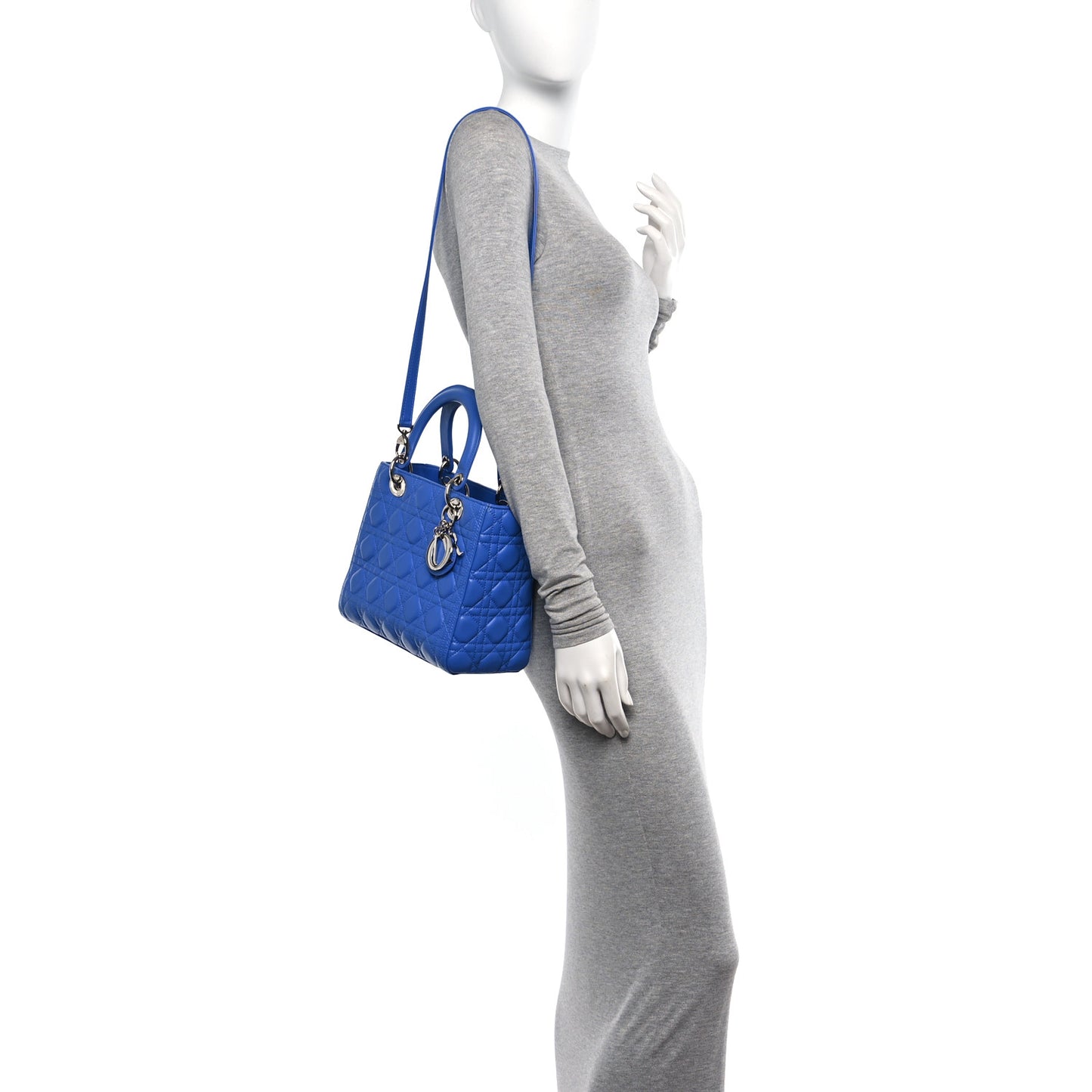 Lambskin Cannage Medium Lady Dior Blue Persan