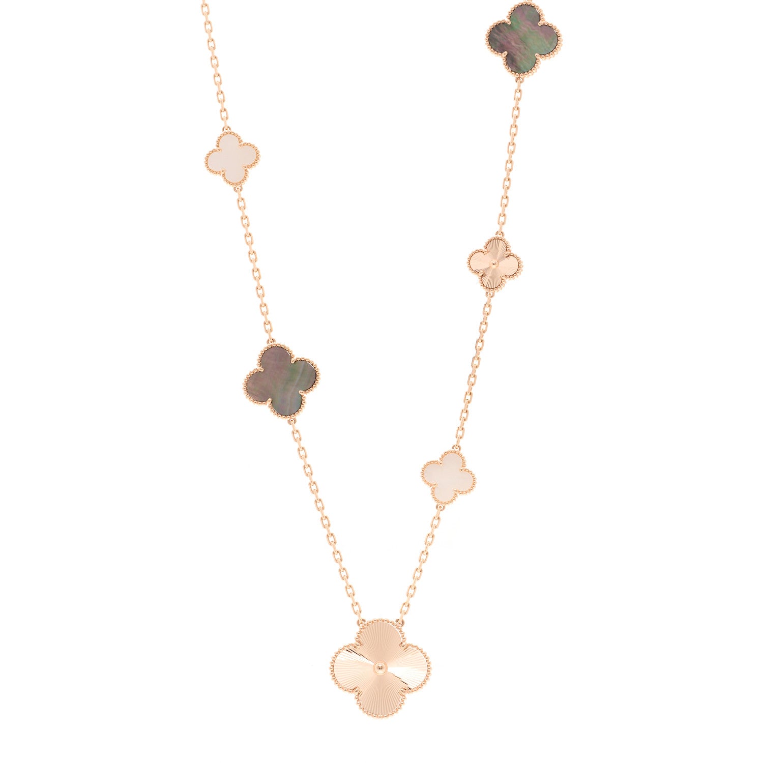 Van Cleef & Arpels 18K Rose Gold Mother of Pearl 15 Motifs Magic Alhambra Transformable Long Necklace 1 of 7