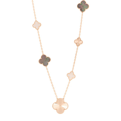 Van Cleef & Arpels 18K Rose Gold Mother of Pearl 15 Motifs Magic Alhambra Transformable Long Necklace 1 of 7