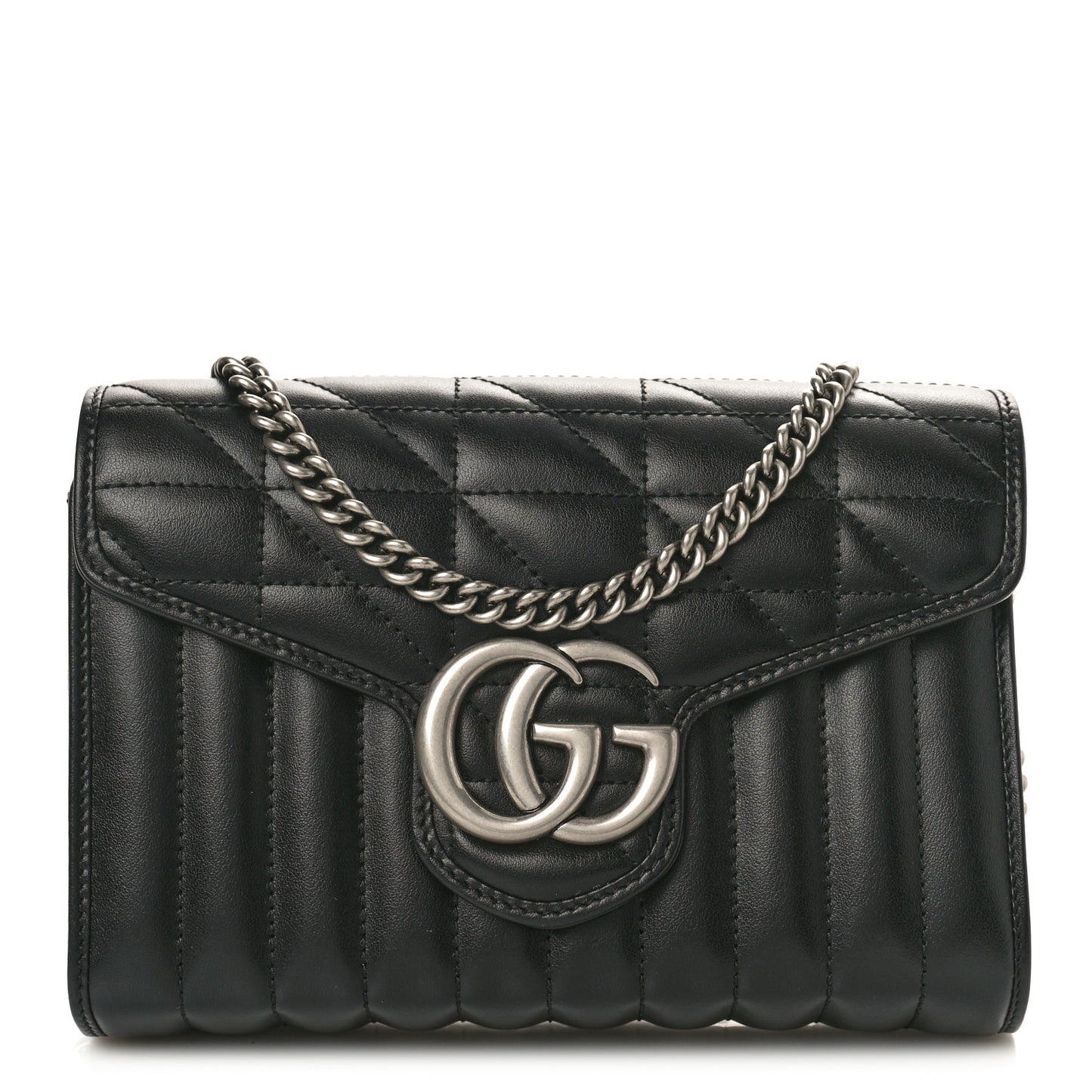 Calfskin Matelasse Aria GG Marmont Chain Wallet Black