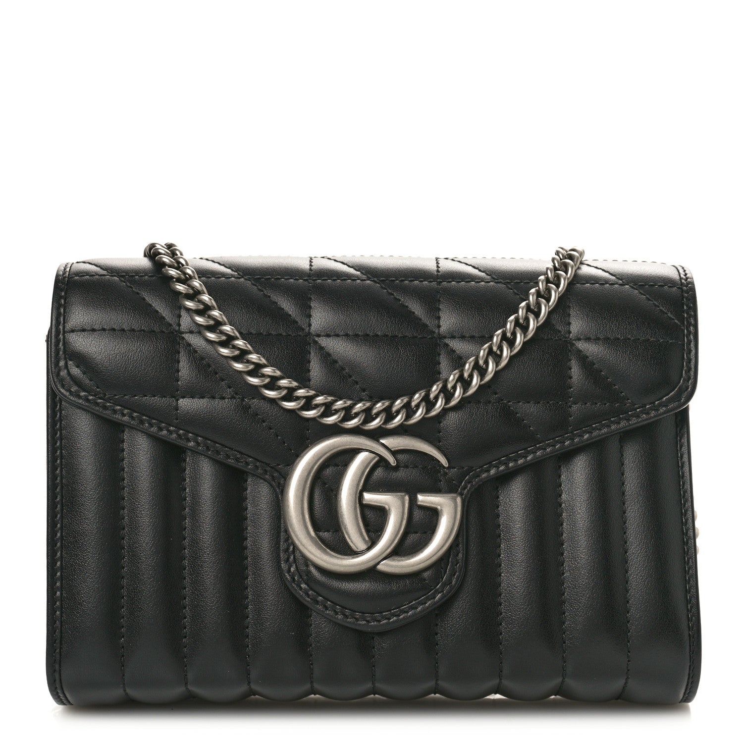 Gucci Calfskin Matelasse Aria GG Marmont Chain Wallet Black 1 of 11
