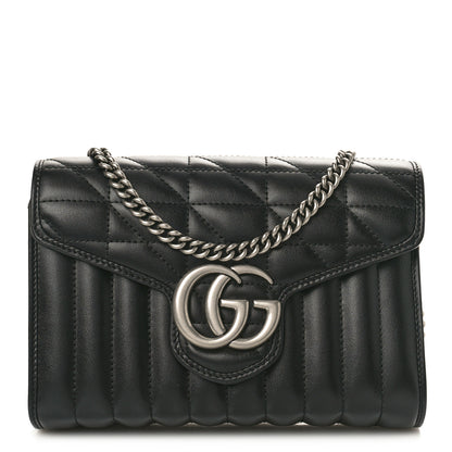 Gucci Calfskin Matelasse Aria GG Marmont Chain Wallet Black 1 of 11