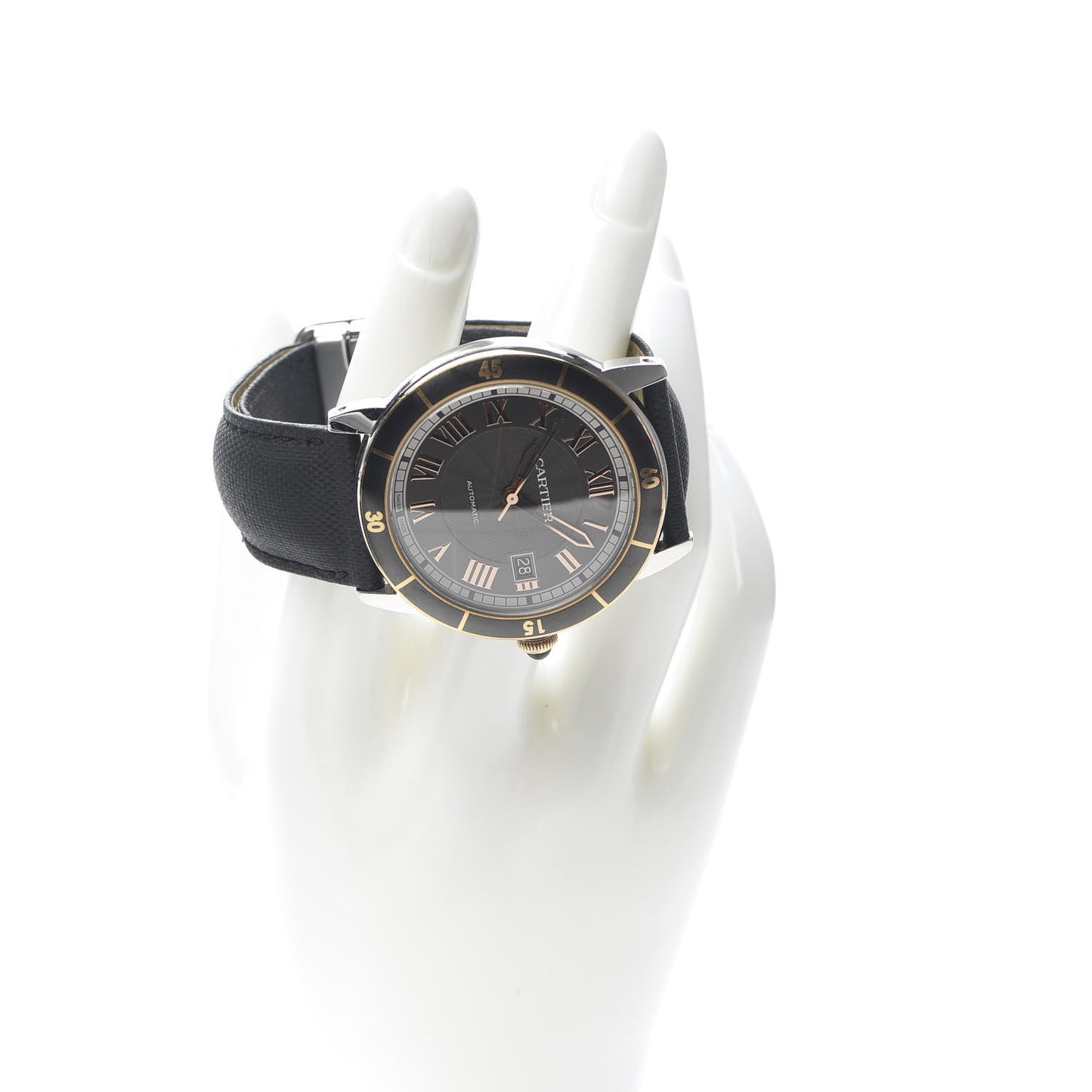 Stainless Steel 18K Pink Gold Calfskin 42mm Ronde Croisiere De Cartier Automatic Watch Grey