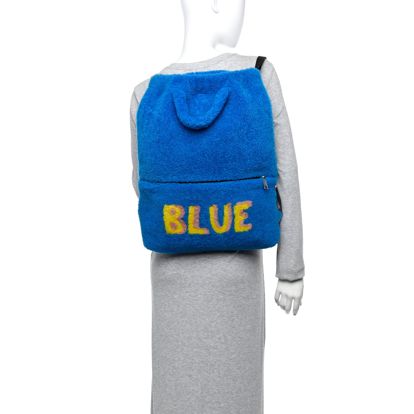 Shearling Calfskin Vocabulary Drawstring Backpack Blue