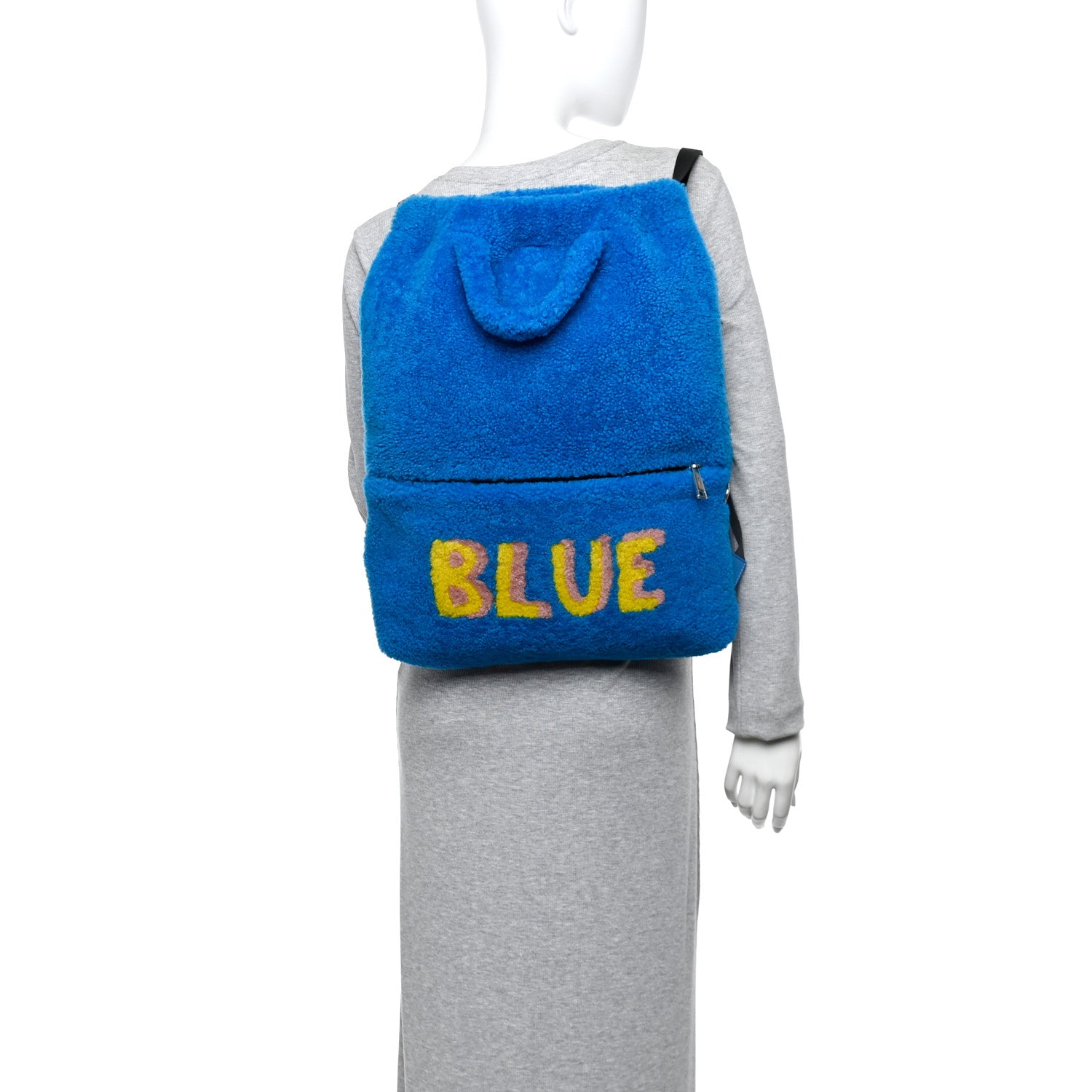 Fendi Shearling Calfskin Vocabulary Drawstring Backpack Blue 2 of 9