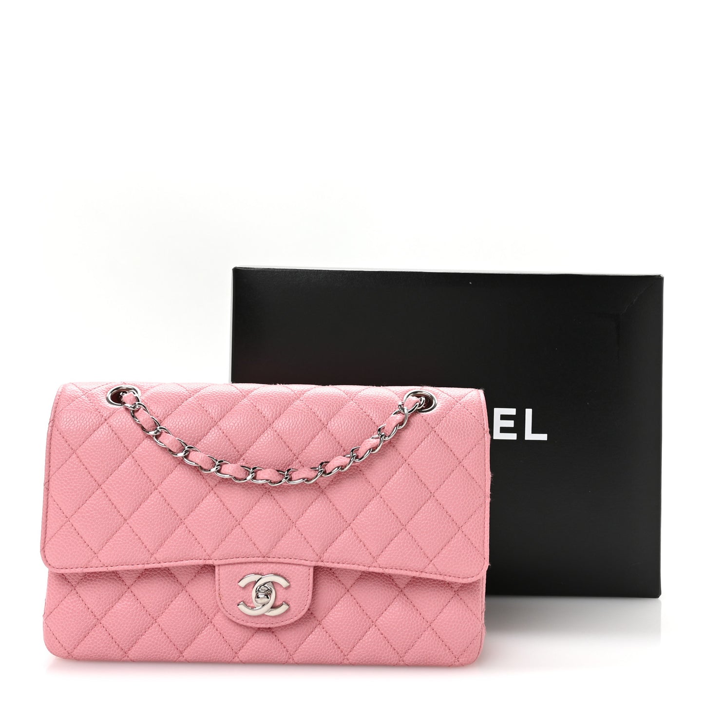 Caviar Quilted Medium Double Flap Pink