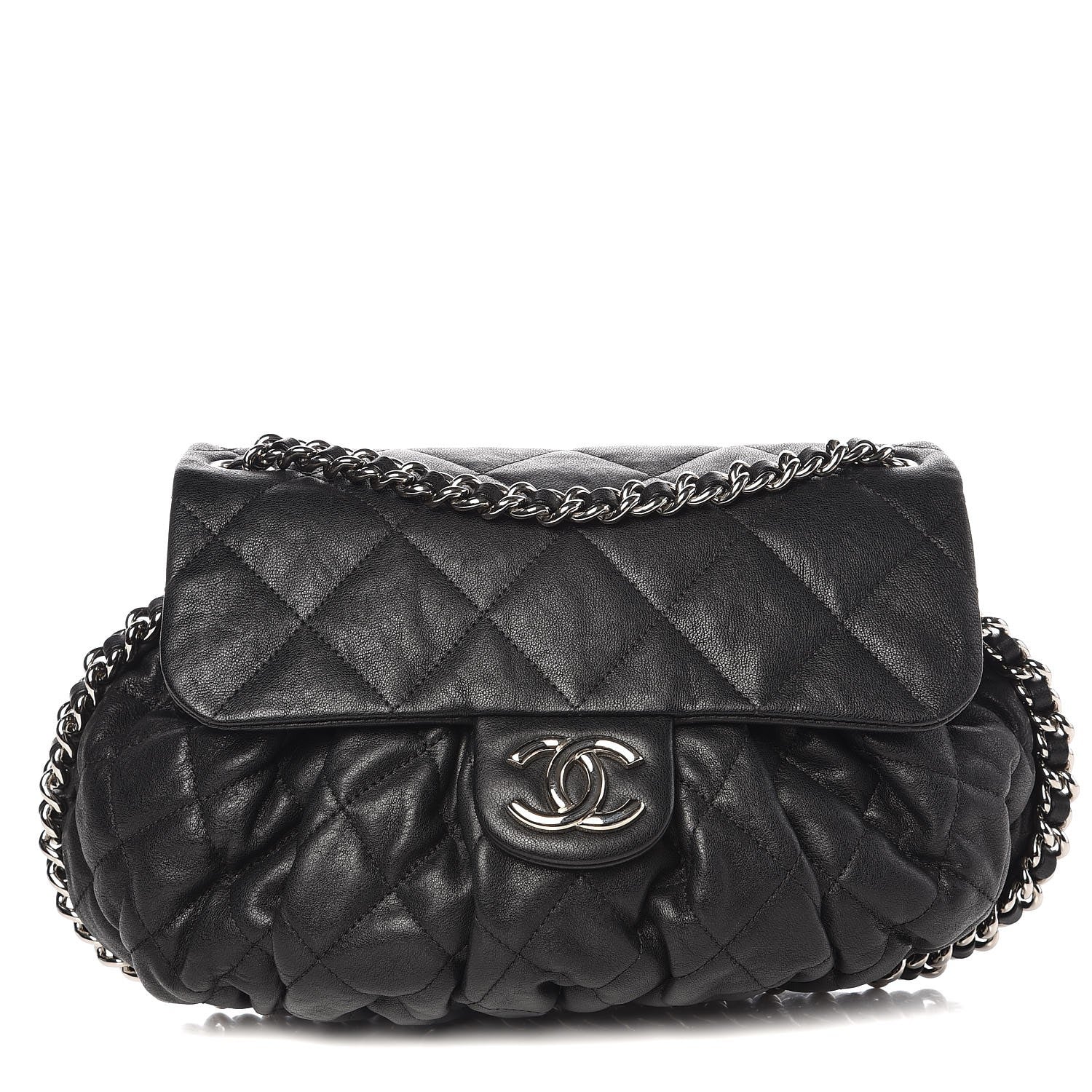 Chanel Washed Lambskin Quilted Medium Chain Around Messenger Black 1 of 8