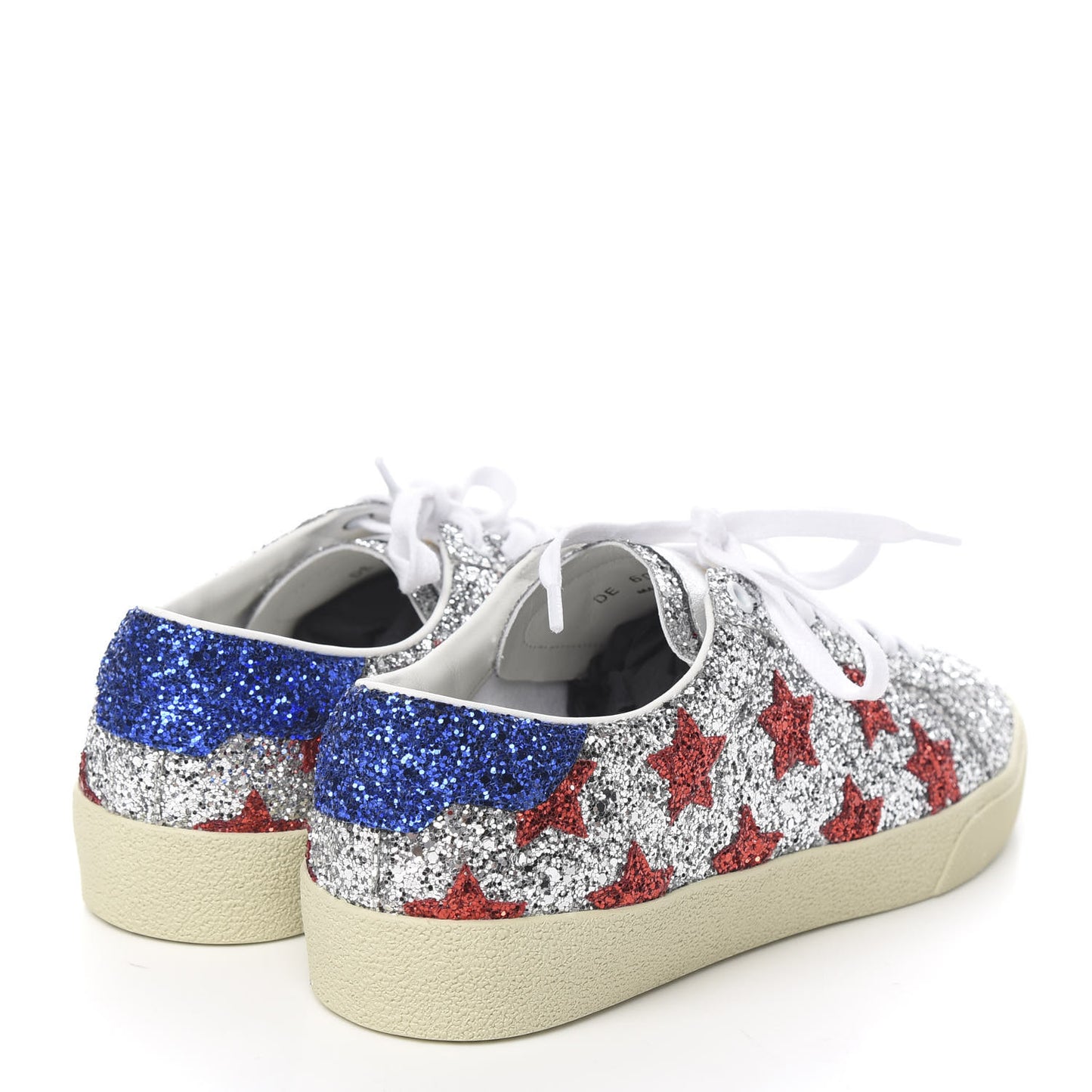 Calfskin Glitter Star Court Sneakers 41 Silver Red