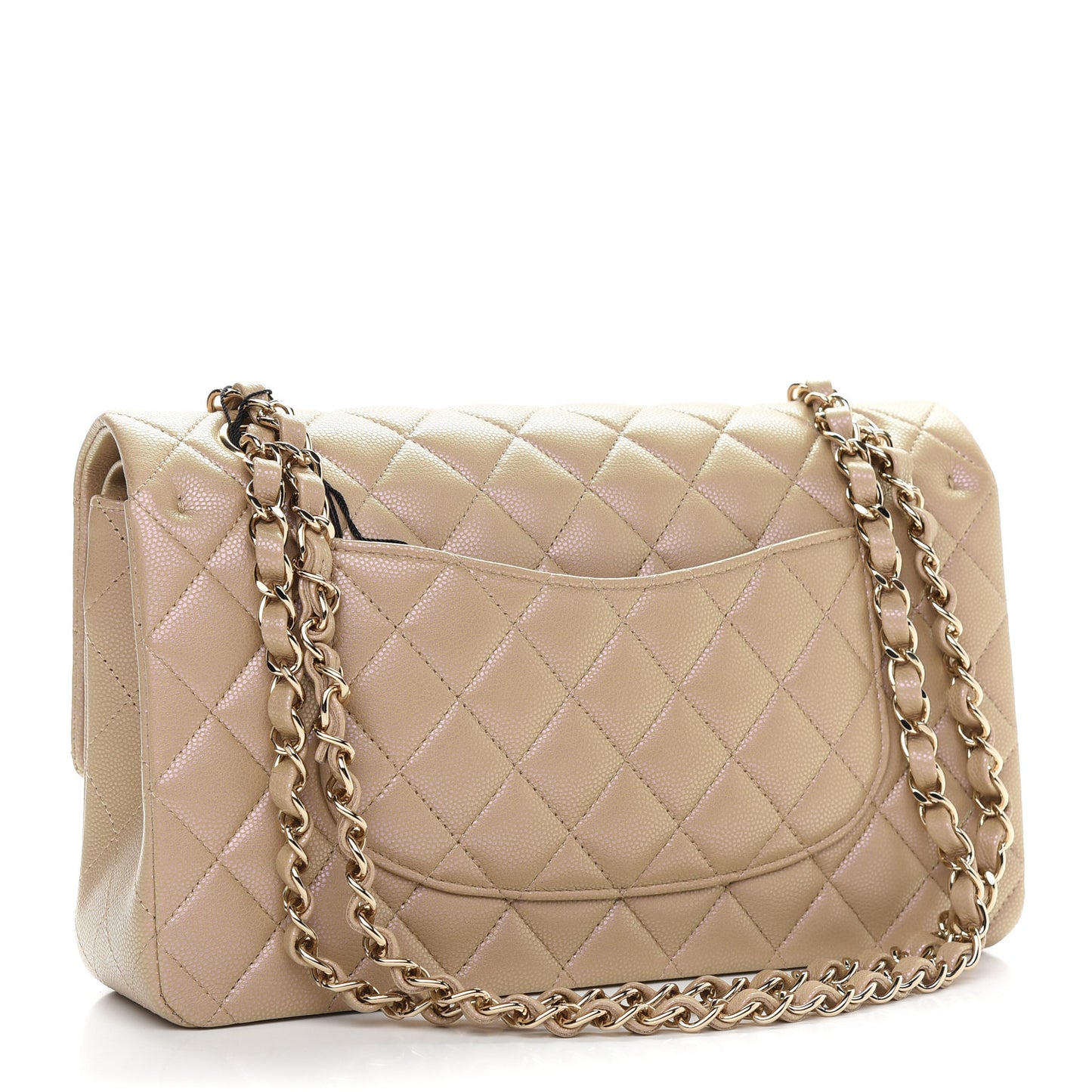 Iridescent Caviar Quilted Medium Double Flap Dark Beige