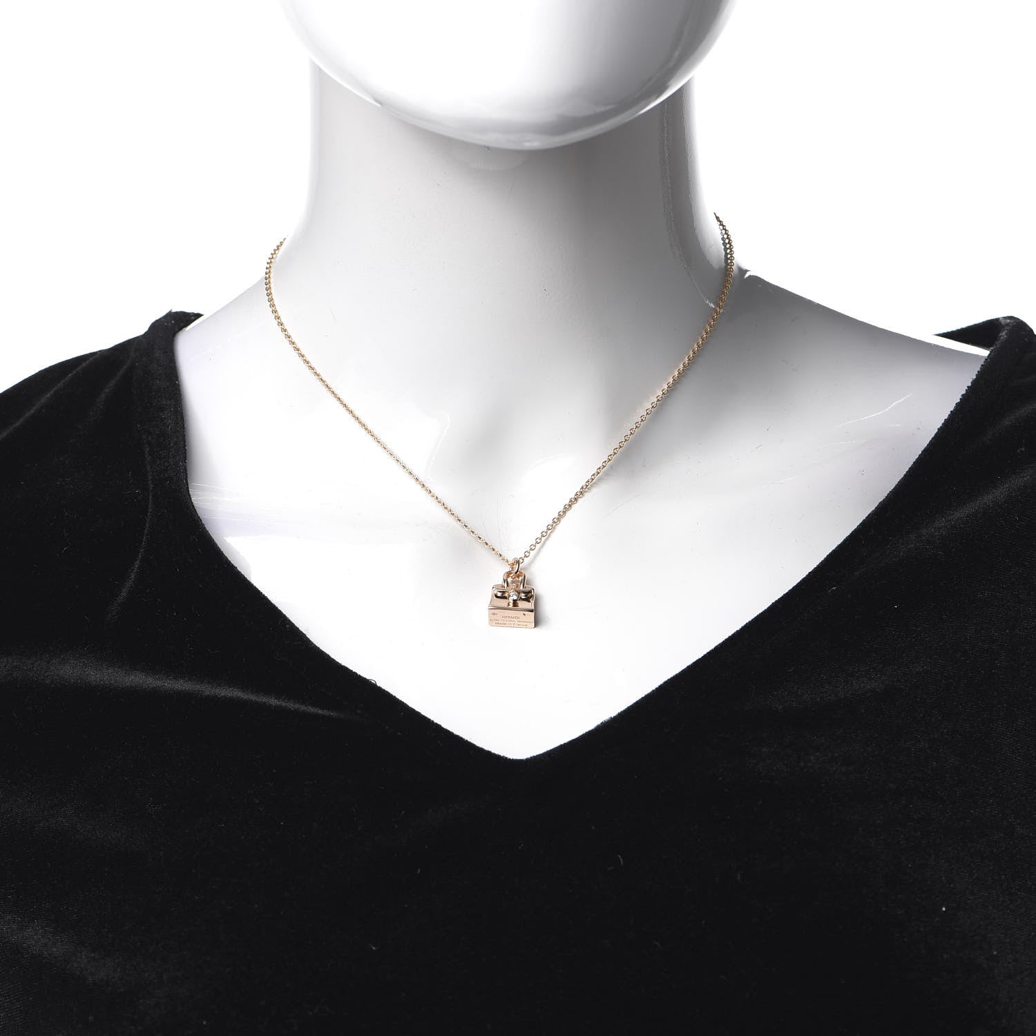 Hermes 18K Rose Gold Diamond Birkin Pendant Necklace 2 of 5