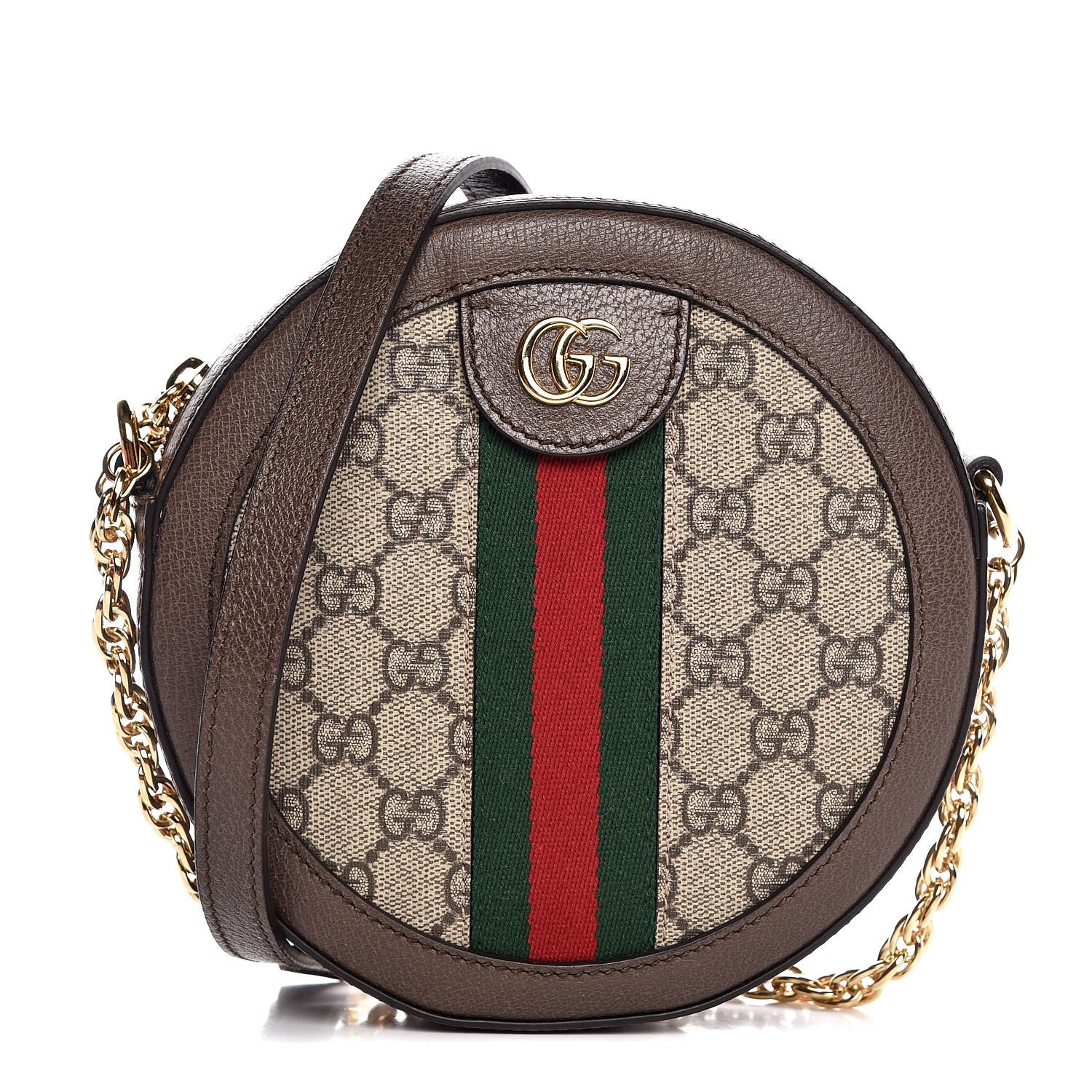 Gucci GG Supreme Monogram Web Mini Ophidia Round Shoulder Bag Brown 1 of 7