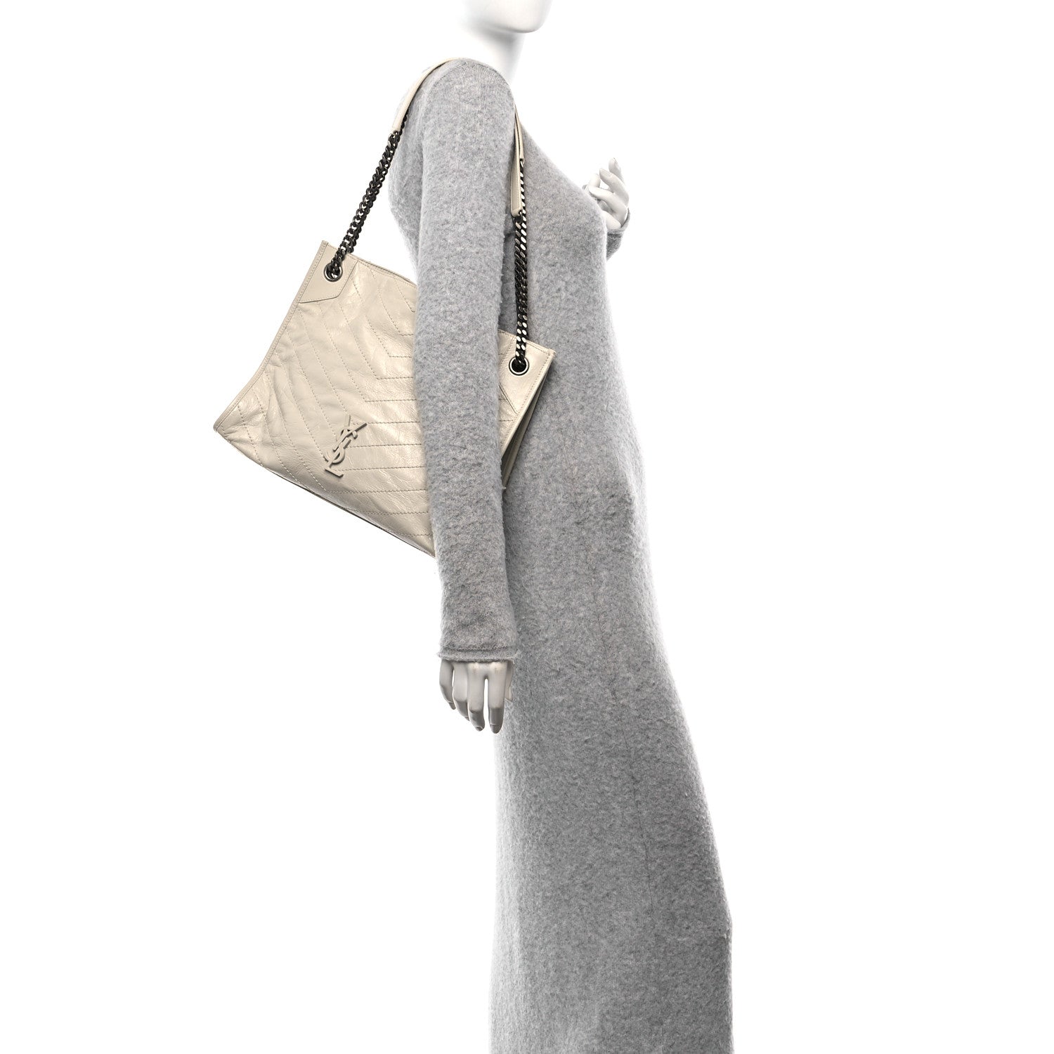 Saint Laurent Crinkled Calfskin Matelasse Monogram Medium Niki Shopper Tote Crema Soft 2 of 9