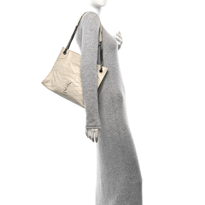 Saint Laurent Crinkled Calfskin Matelasse Monogram Medium Niki Shopper Tote Crema Soft 2 of 9