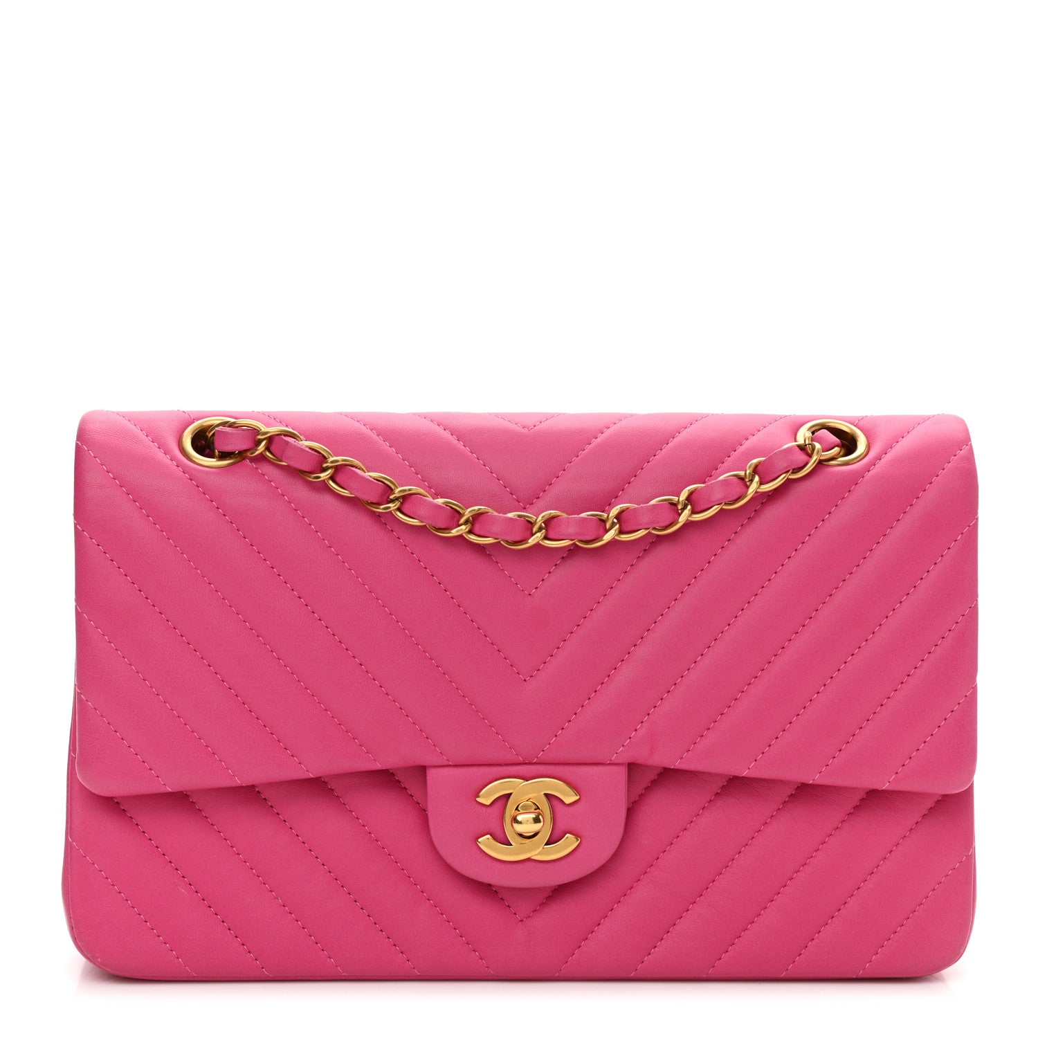 Chanel Lambskin Chevron Quilted Medium Double Flap Pink 1 of 12