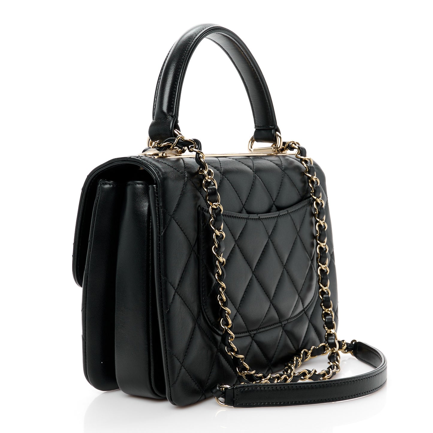 Lambskin Quilted Small Trendy CC Dual Handle Flap Bag Black