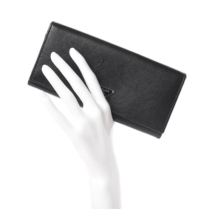 Prada Saffiano Triangle Continental Flap Wallet Black 2 of 12