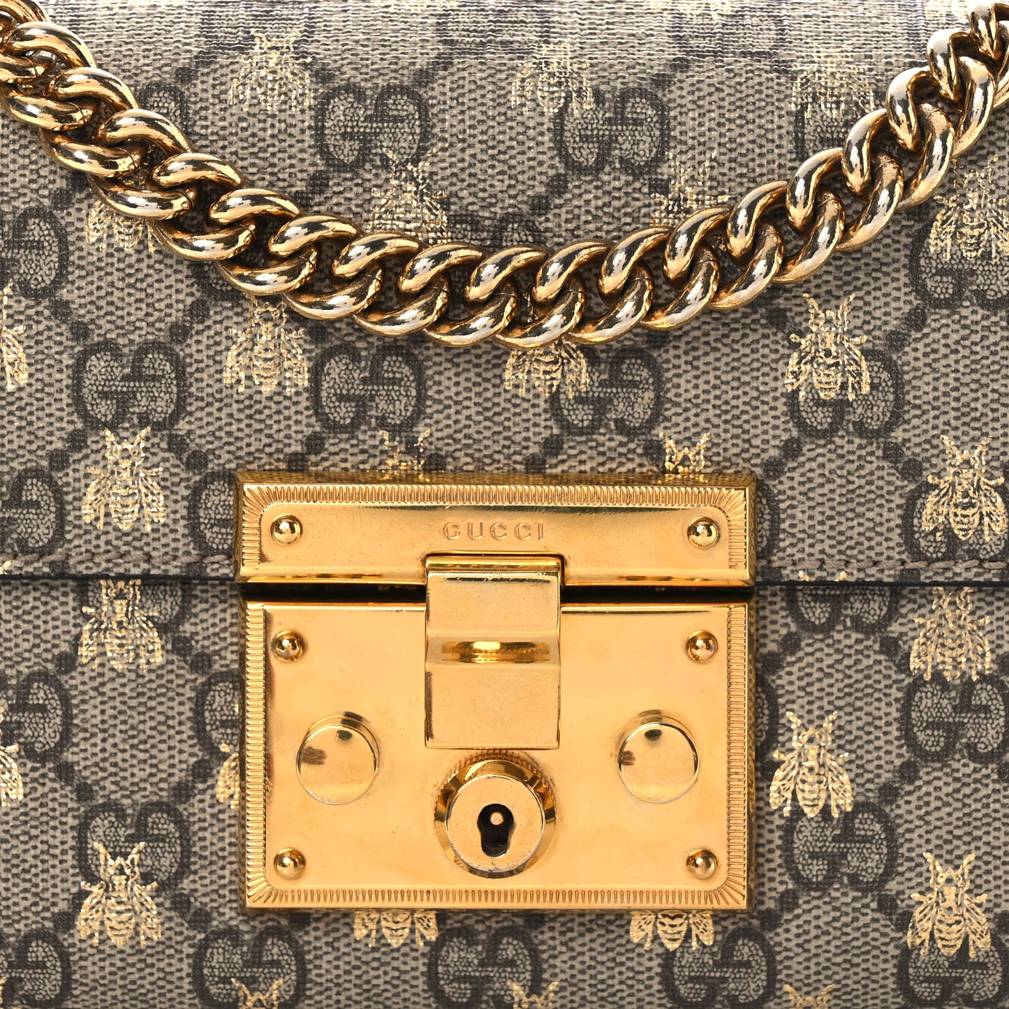 GG Supreme Monogram Bees Small Padlock Shoulder Bag Black