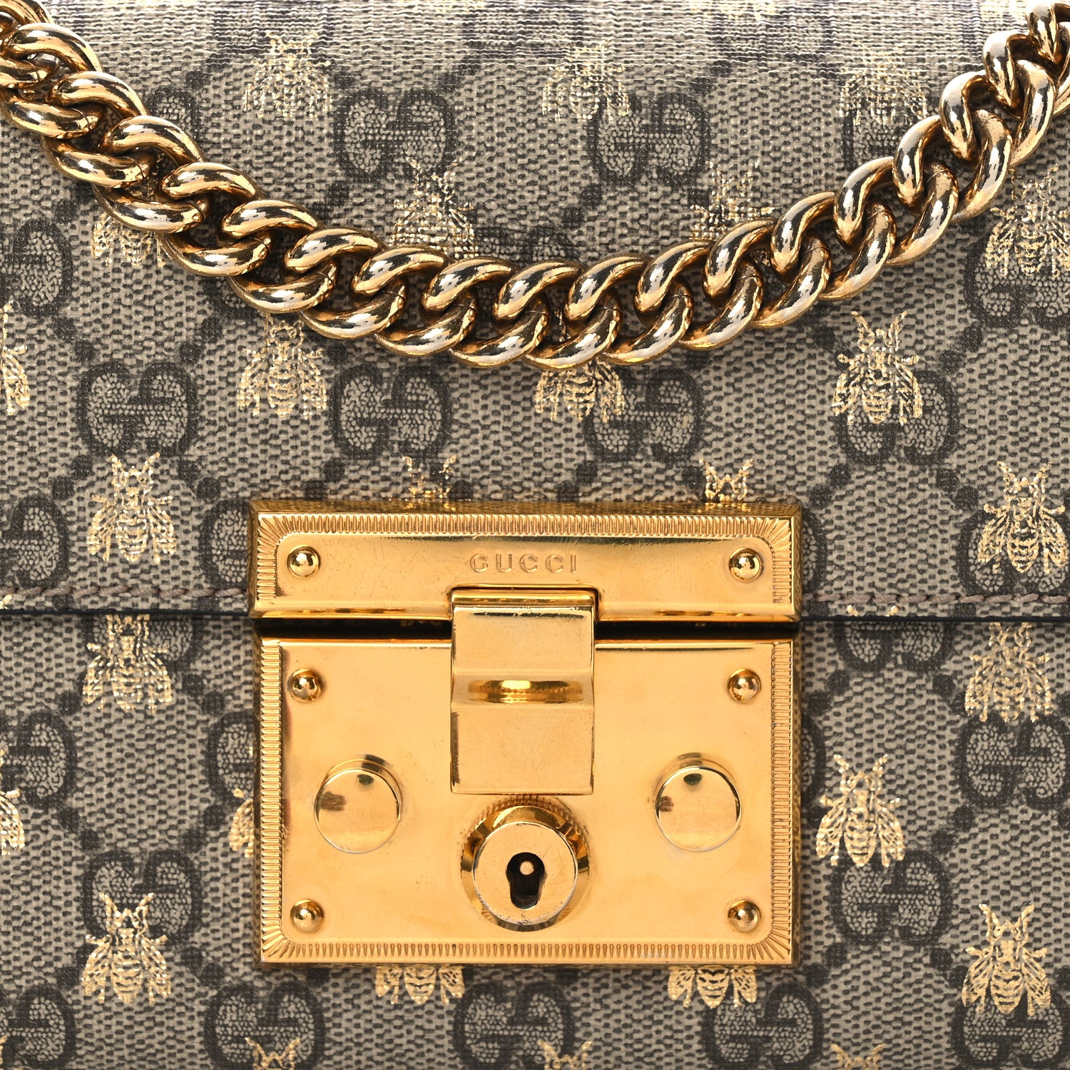 Gucci GG Supreme Monogram Bees Small Padlock Shoulder Bag Black 8 of 13