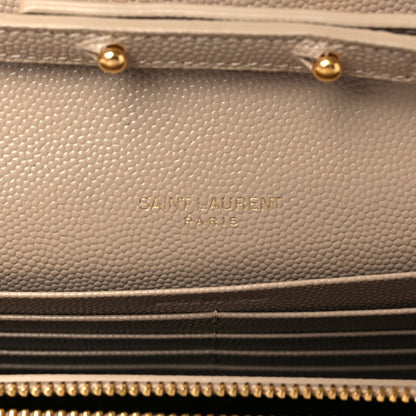 Saint Laurent Grain De Poudre Mixed Matelasse Triquilt Monogram Chain Wallet Dark Beige 6 of 10