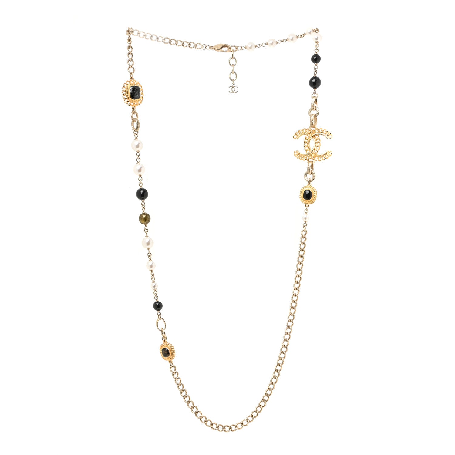 Chanel Enamel Pearl Bead CC Long Necklace Black Gold 3 of 4