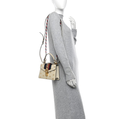 Gucci Textured Calfskin Bee Star Print Mini Sylvie Top Handle Bag Mystic White 2 of 12