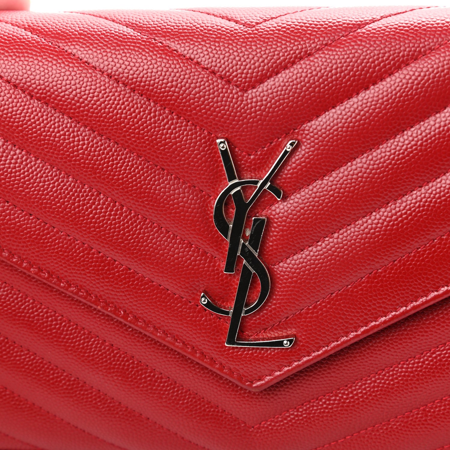 Saint Laurent Grain De Poudre Matelasse Chevron Monogram Chain Wallet Rouge Eros 11 of 11