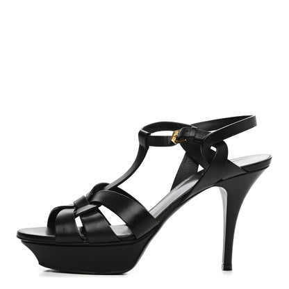Saint Laurent Calfskin Tribute 75 Platform Sandals 40 Black 1 of 8