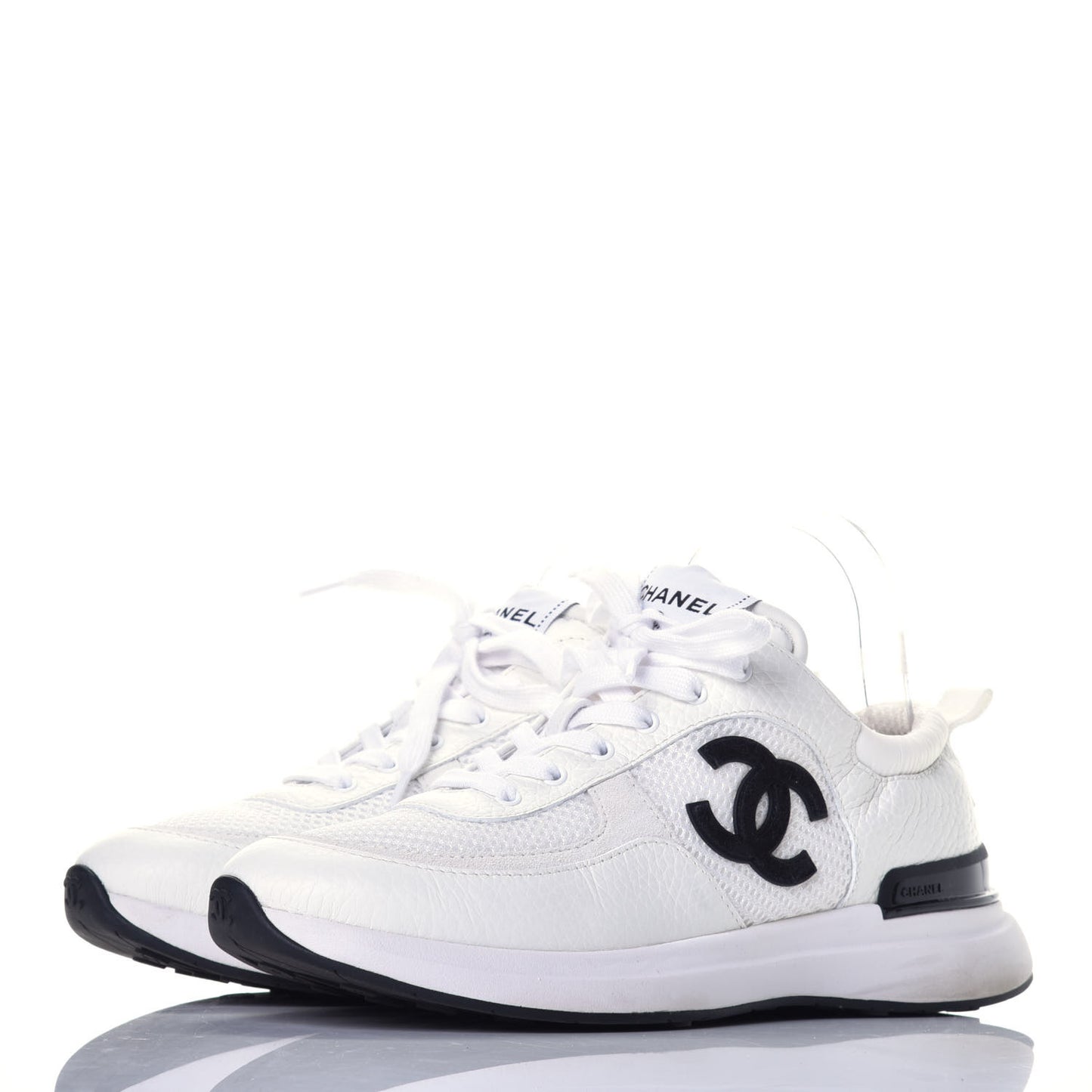 Calfskin Mesh Suede Womens Logo Sneakers 38.5 White
