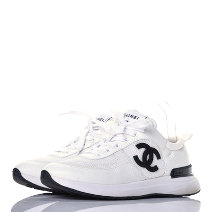 Chanel Calfskin Mesh Suede Womens Logo Sneakers 38.5 White 3 of 9