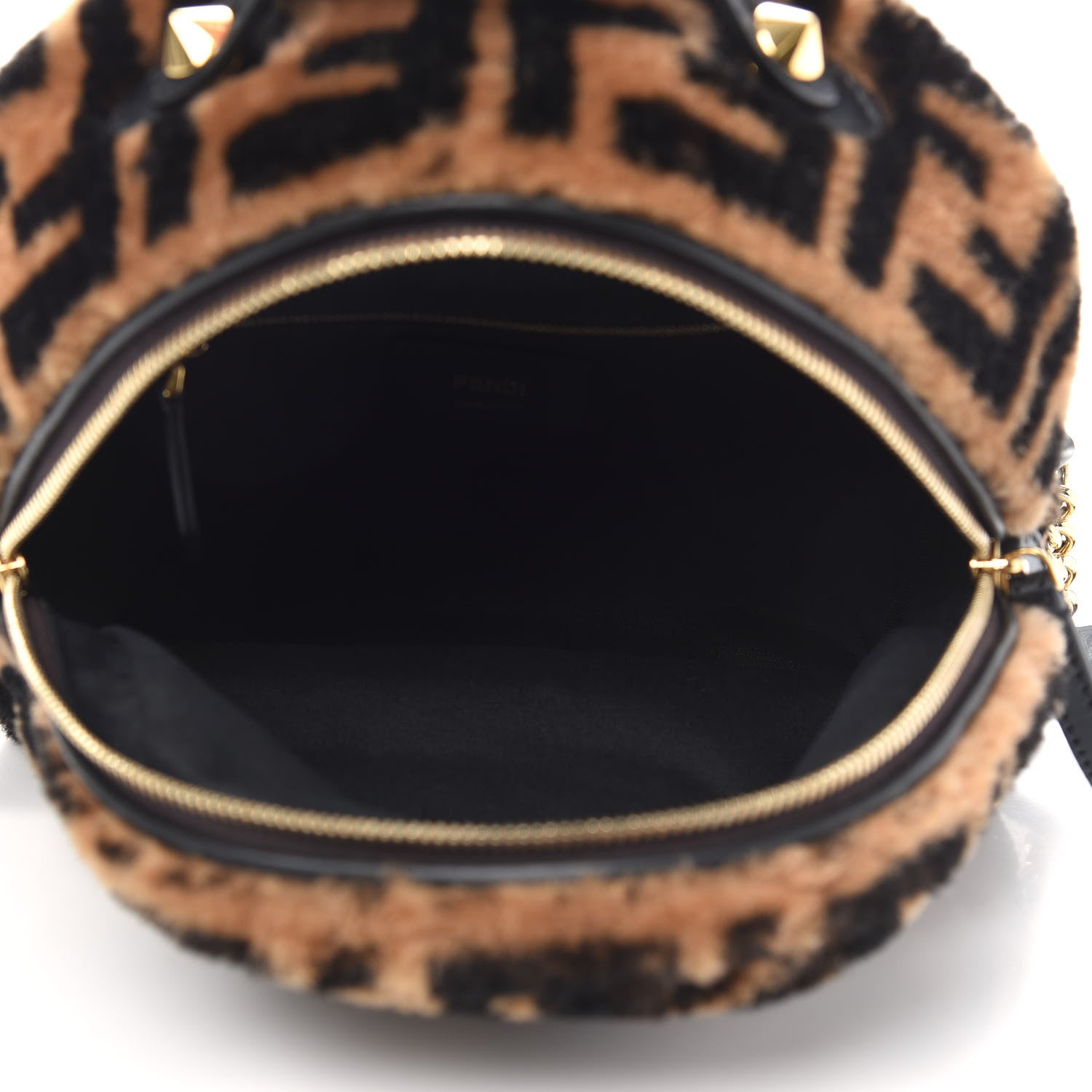Fendi Shearling Macro FF 1974 Mini Backpack Tobacco Black 5 of 9