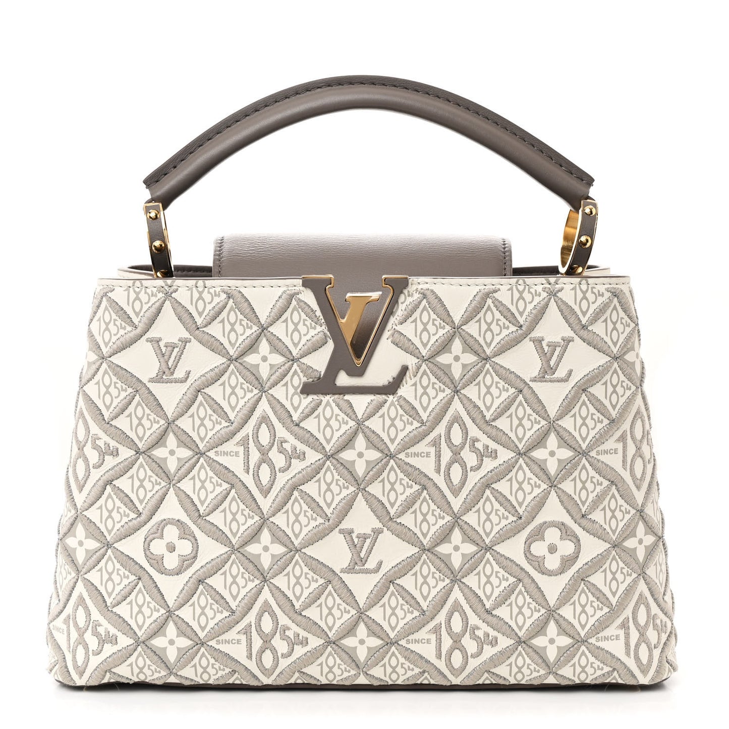 Calfskin Since 1854 Embroidered Capucines BB Ecru Taupe