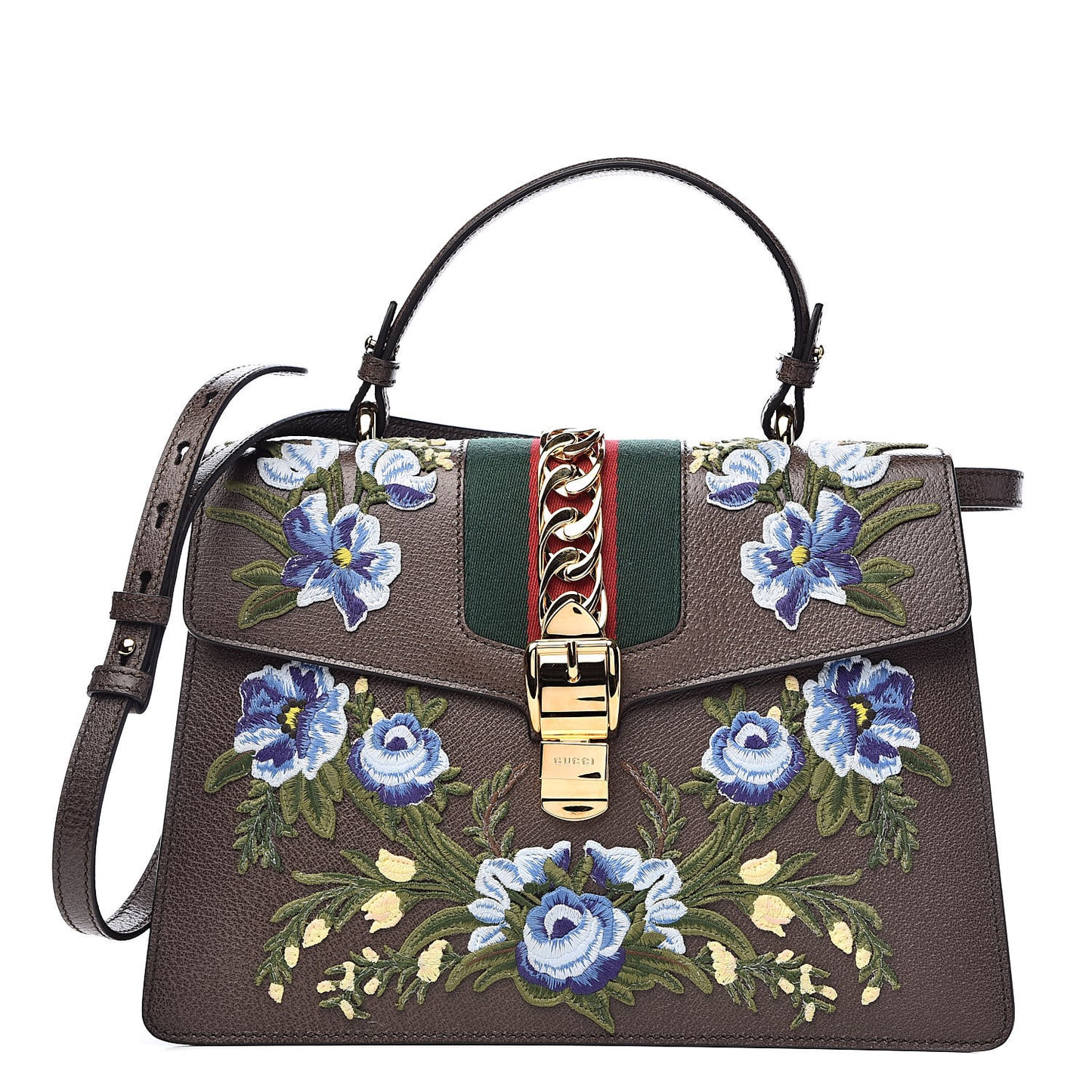Calfskin Embroidered Medium Sylvie Top Handle Bag New Acero Multicolor