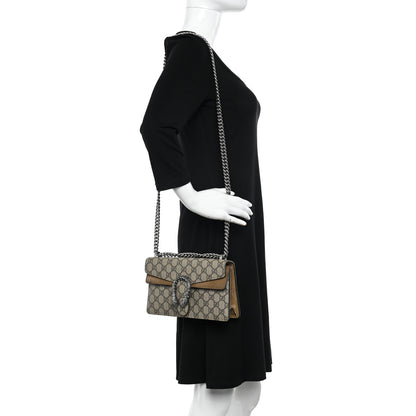 Gucci GG Supreme Monogram Suede Crystal Small Dionysus Shoulder Bag Beige Ebony Taupe 2 of 14