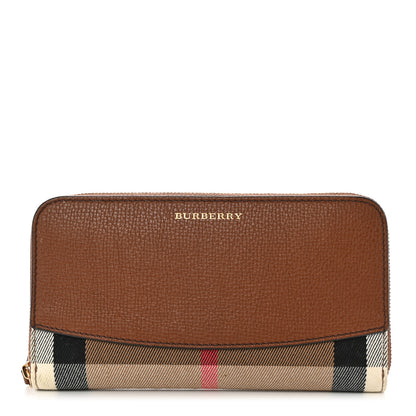 Burberry Calfskin House Check Elmore Zip Around Wallet Tan 1 of 11