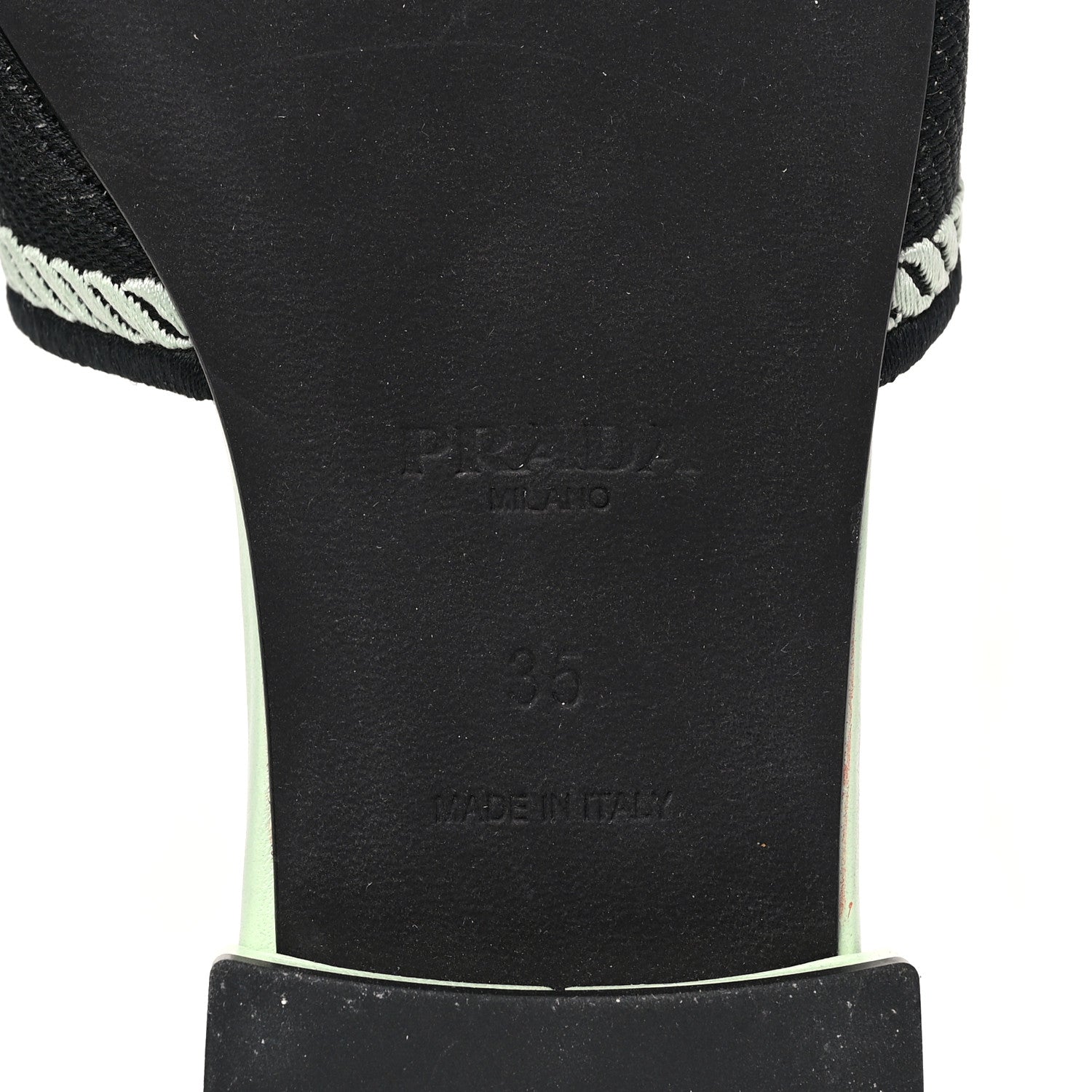 Prada Fabric Logo Embroidered 10mm Slide Sandals 35 Black Acqua 6 of 7