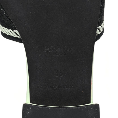 Prada Fabric Logo Embroidered 10mm Slide Sandals 35 Black Acqua 6 of 7
