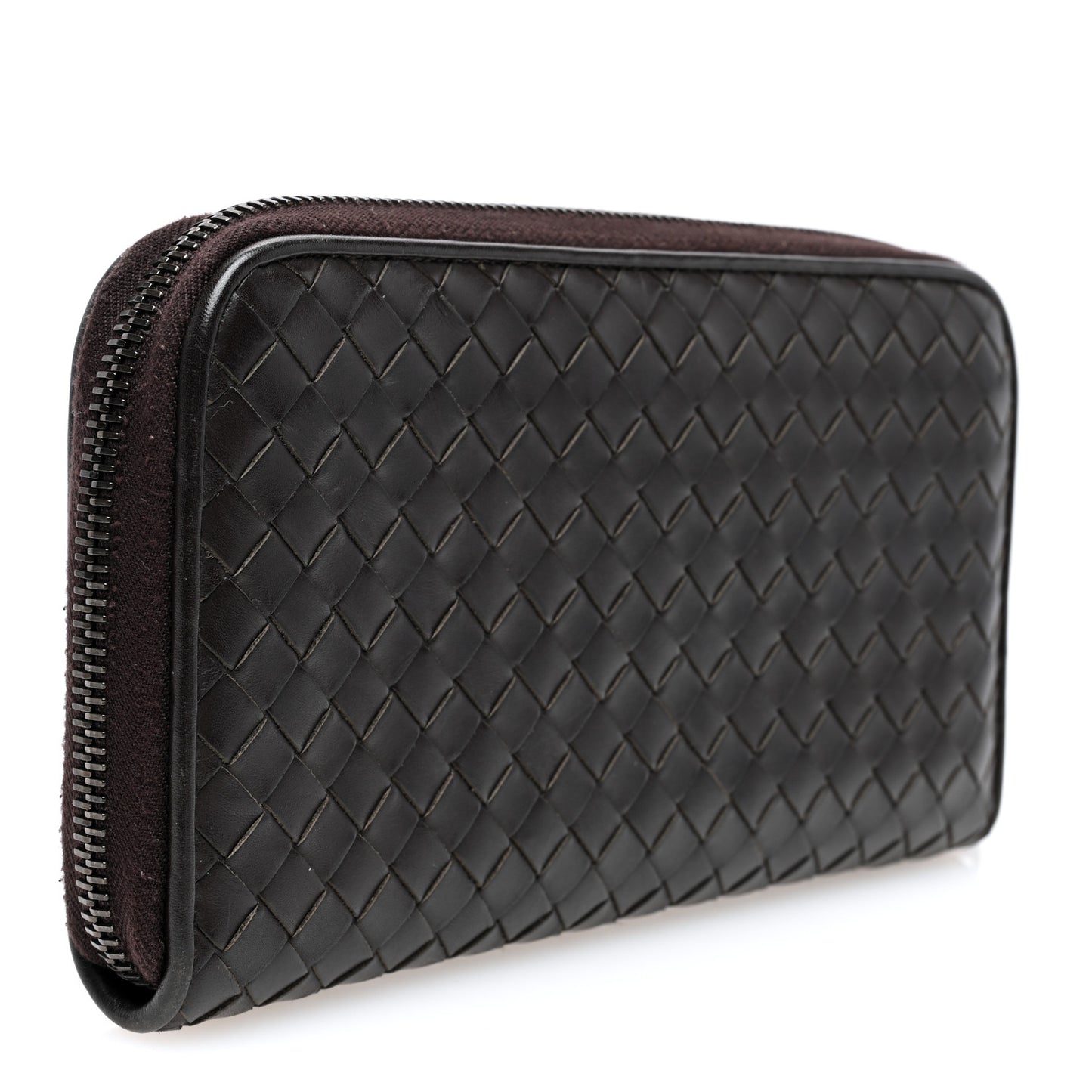 Nappa Intrecciato Zip Around Wallet Ebano