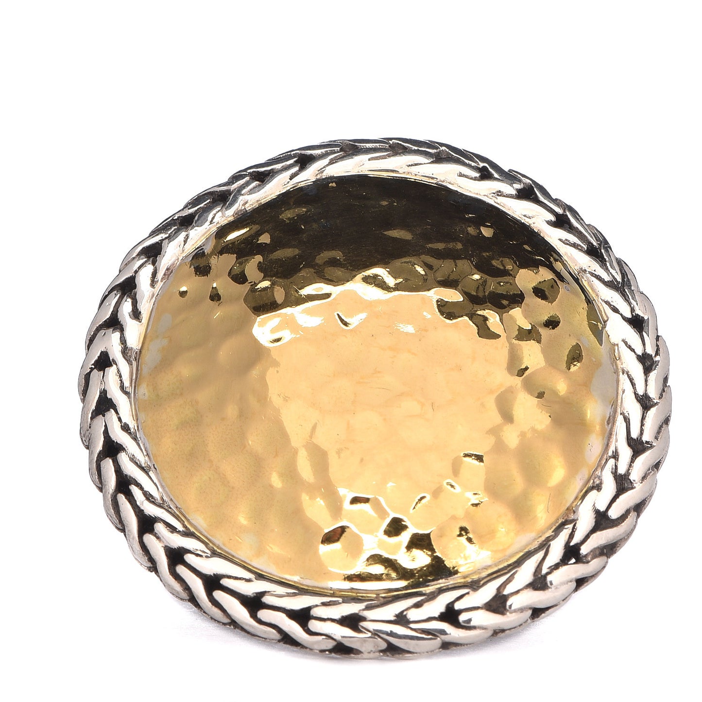 Sterling Silver 22K Yellow Gold Hammered Disc Ring 52 6