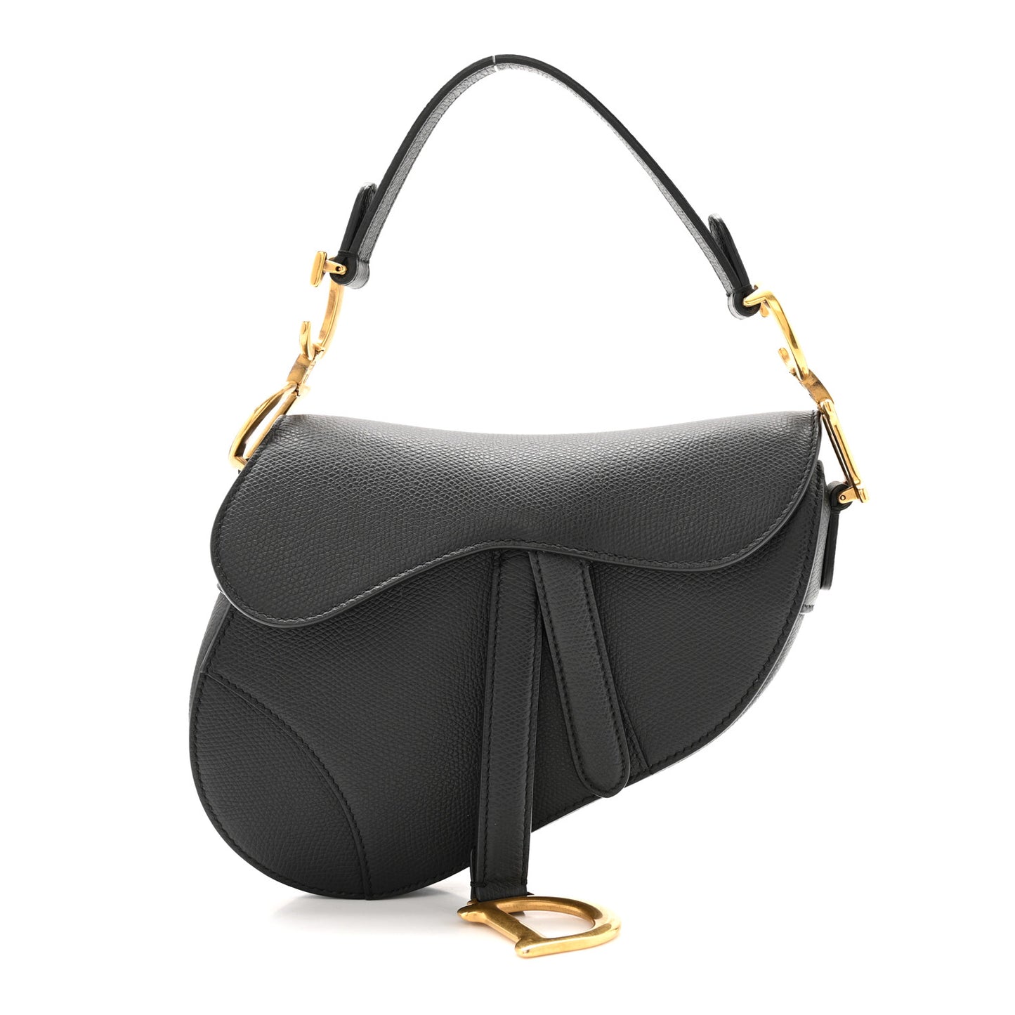 Grained Calfskin Mini Saddle Bag Black