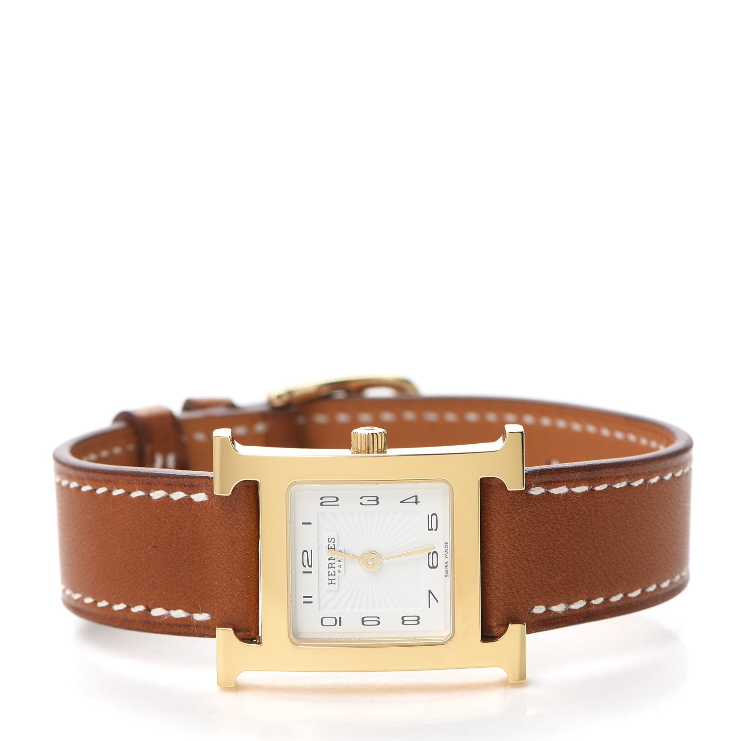 Hermes Stainless Steel Barenia 21mm Heure H Hour Quartz Watch Fauve 2 of 6