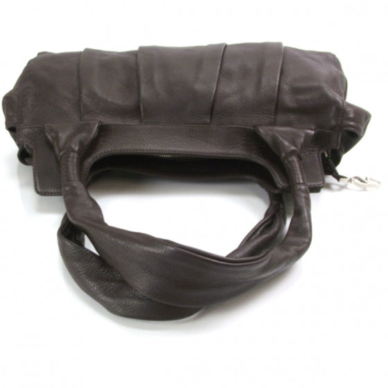 Leather Pleated Satchel Brown