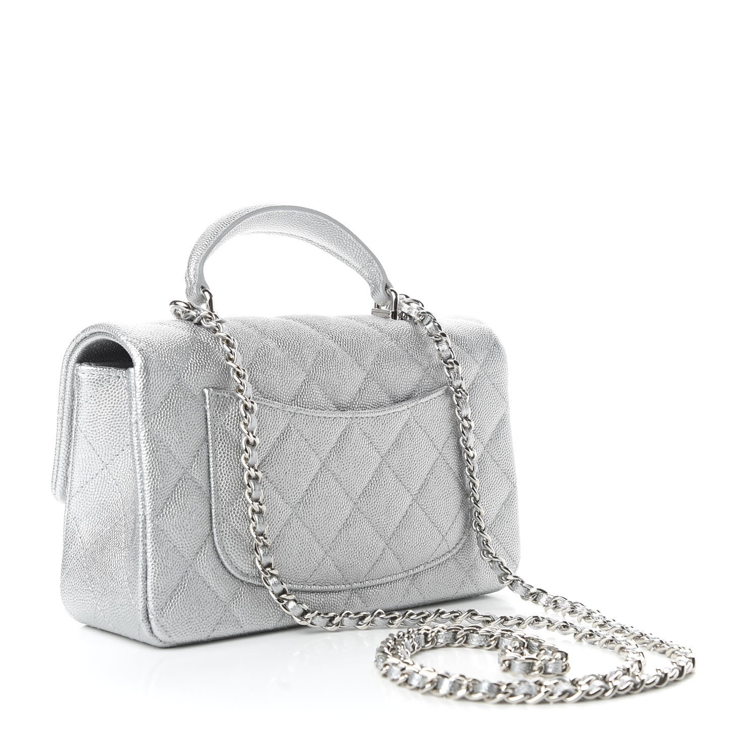 Chanel Metallic Caviar Quilted Mini Top Handle Rectangular Flap Silver 3 of 10