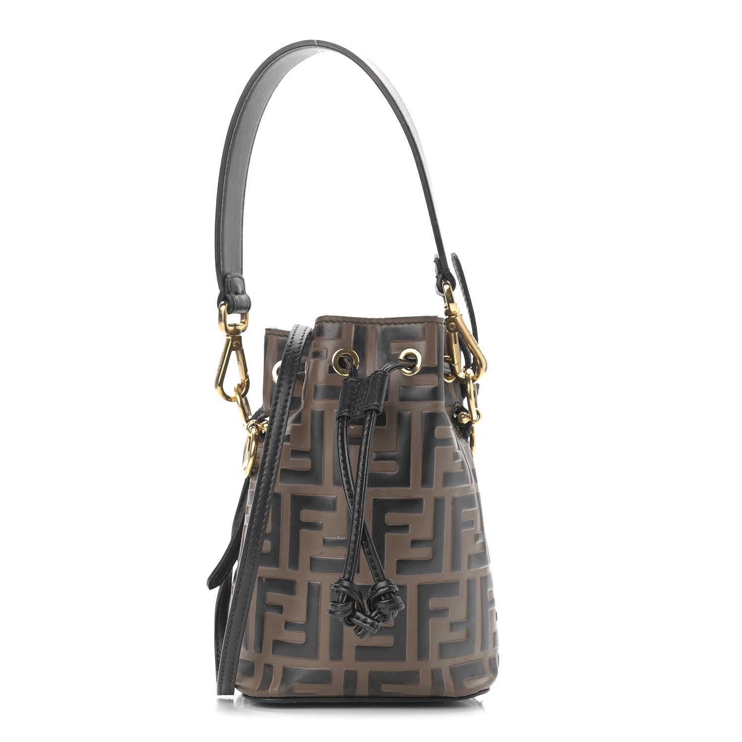 Fendi Vitello Liberty F is Fendi Bi-Color FF 1974 Embossed Mini Mon Tresor Bucket Bag Maya Black 1 of 13