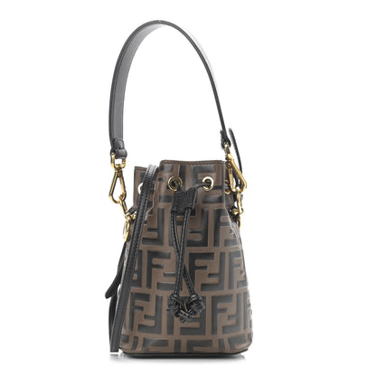 Fendi Vitello Liberty F is Fendi Bi-Color FF 1974 Embossed Mini Mon Tresor Bucket Bag Maya Black 1 of 13
