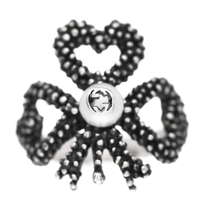 Gucci Sterling Silver Glass Pearl Heart Ribbon Ring 51 5.75 1 of 5